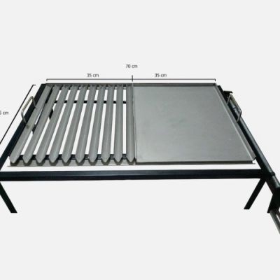 Parrilla mixta plancha acero inoxidable con sistema de elevado de fierro negro para poner en una base existente