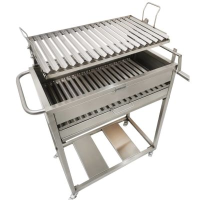 Parrilla en acero inoxidable 304 grado alimenticio plancha de ángulos tipo v, con sistema de elevado manual.