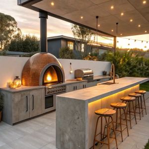 Diseño integral de terrazas gourmet con horno, parrilla y barra